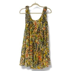Jodifl Abstract Floral Tiered Loose Tunic Dress‎ Scoop Neck Tie Shoulders Small